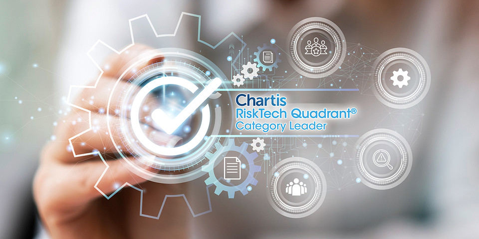 Das Bild zeigt, dass RiskShield von Chartis als Leader in der Kategorie Betrugsprävention für Unternehmen und den Zahlungsverkehr ausgewählt wurde