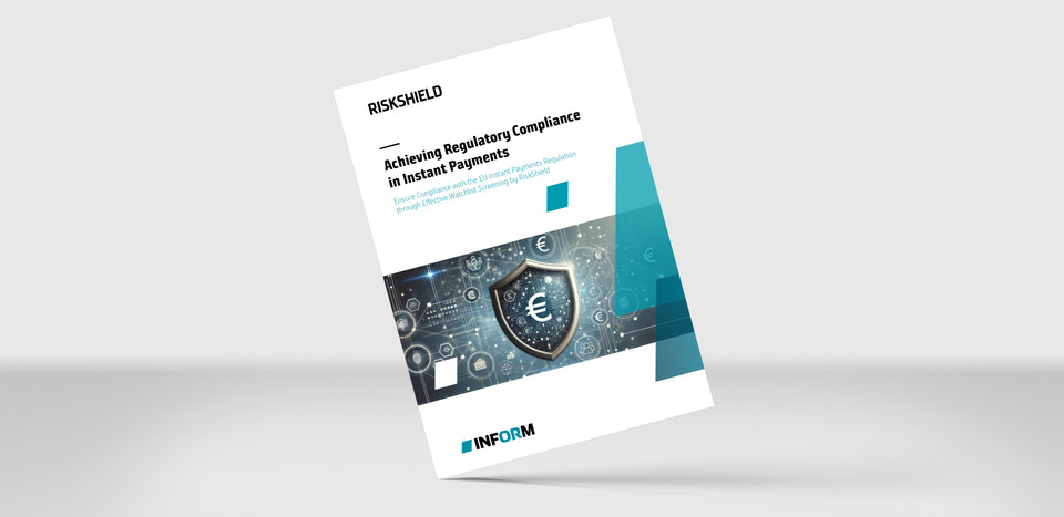 Brochure on grey background: RiskShield for AML Compliance in the Insurance Industry